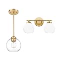 Emak Gold Light Fxitures, Set of 2 Matching Bundle, Vanity Light & Pendant Light, VL114-GD-ML-2,PL119-GD