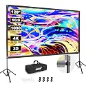 EMART Outdoor Projector Screen with Stand, 120 Inch Portable Indoor 16:9 4K HD Rear Front Movie Screens & Foldable Tripod with Carry Bag for Theater Home Backyard Movies