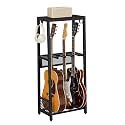 EmberGlow Multi-Guitar Stand with Top Display Shelf - Heavy Duty 24.5 lbs Metal Guitar Rack with Adjustable Spacing & Soft 6mm EVA Padding, Premium Instrument Holder for Acoustic, Electric, Bass, Ukulele, Model S (Brown)