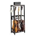 EmberGlow Multi Guitar Stand with Top Wood Display Shelf, 24.5lbs Heavy Duty Guitar Rack Floor Holder (1.2mm Thick Tubes), Patented Anti-Collision Mesh, Premium Instrument Accessories for Home Music Studio, GRAY