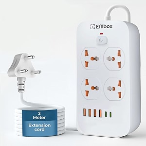 embox extension board with usb type c  extension board with switches spike guard 4 universal sockets 2500w extension cord  safety shutter led indicator 2meter