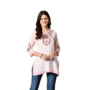 Embroidered Chikankari Kurti with Kashmiri Aari Work