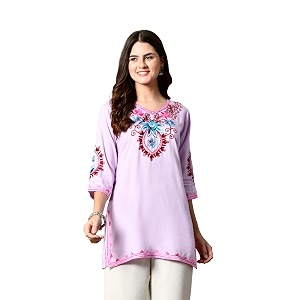 Embroidered Chikankari Kurti with Kashmiri Aari Work