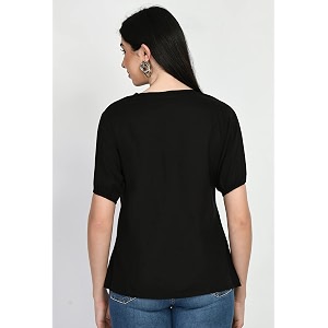 Embroidered Women Rayon Black Embalished Tops