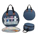 Embroidery Bag for Cross Stitch Project, Embroidery Supplies Organizer Storage Portable Carrying Case Travel Tote for Embroidery Hoops,Floss,Cross Stitch Tools,Blue [Bag Only]