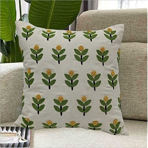 Embroidery Cushion Covers-Yellow GreenPack of 2 Pc16X16
