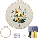 FONNUY Embroidery Kit for Beginners，Plants Flowers Pre-Stamped Pattern Kits for Adults with Hoop, Easy to Follow Needlework (Sunflower)