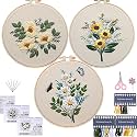 FONNUY Embroidery Kit for Beginners，Plants Flowers Pre-Stamped Pattern Kits for Adults with Hoop, Easy to Follow Needlework (3 Set), FONNUY12313