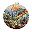 Embroidery Starter Kit for Adult Beginner with Landscape Tree Mountain River Floral Nature Scenery Pattern Cross Stitch Hand Embroidery Set DIY Cross Stitch Kits with Hoops Needles Threads