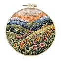 Embroidery Starter Kit for Adult Beginner with Landscape Tree Mountain River Floral Nature Scenery Pattern Cross Stitch Hand Embroidery Set DIY Cross Stitch Kits with Hoops Needles Threads