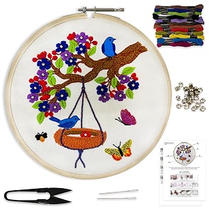 embroiderymaterial cross stitch embroidery kit for beginners adults amp kids bird nest design diy activity craft set for adults knittingstitching kit with thread fabric hoop amp all material