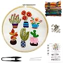 Embroiderymaterial Cross Stitch Embroidery Kit for Beginners Adults &amp; Kids | DIY Flower Pots Design | All-in-One Stitching Kit with Threads, Crystals, Fabric, Cutter, Hoop &amp; Instruction Sheet