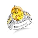 Emerald/Sapphire/Ruby/Tourmaline Rings for Women, 925 Sterling Silver Gemstone Engagement Anniversary Ring Big 6.5-8.5 Carat Birthstone Ring, Size 6 to 10 (Send Gift Box)