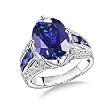 Emerald/Sapphire/Ruby/Tourmaline Rings for Women, 925 Sterling Silver Gemstone Engagement Anniversary Ring Big 6.5-8.5 Carat Birthstone Ring, Size 6 to 10 (Send Gift Box)