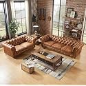 EMERAN Chesterfield Sofa Set Brown Leather Tufted