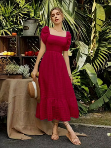 EMERYLA Women Fit and Flare Maroon Midi
