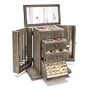 Emfogo Jewelry Box for Women, Rustic Wooden Jewelry Boxes & Organizers with Mirror, 4 Layer Jewelry Organizer Box Display for Rings Earrings Necklaces Bracelets (Weathered Gray)