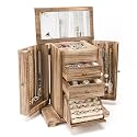 Emfogo Jewelry Box for Women, Rustic Wooden Jewelry Boxes &amp; Organizers with Mirror, 4 Layer Jewelry Organizer Box Display for Rings Earrings Necklaces Bracelets (Rustic Brown)