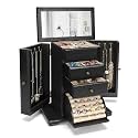 Emfogo Jewelry Box for Women, Rustic Wooden Jewelry Boxes &amp; Organizers with Mirror, 4 Layer Jewelry Organizer Box Display for Rings Earrings Necklaces Bracelets (Black)