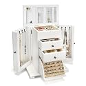 Emfogo Jewelry Box for Women, Rustic Wooden Jewelry Boxes &amp; Organizers with Mirror, 4 Layer Jewelry Organizer Box Display for Rings Earrings Necklaces Bracelets (Weathered White)
