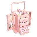 Emfogo Musical Jewelry Box for Girls, Large Kid Music Box with Ballerina for Birthday Bedroom Decor, 5 Layer Girl Jewelry Gifts for Girls Kids - Pink