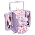 Emfogo Musical Jewelry Box for Girls, Large Kid Music Box with Ballerina for Birthday Bedroom Decor, 5 Layer Girl Jewelry Gifts for Girls Kids - Purple