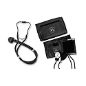 EMI 330-ST Stealth Black Sprague Stethoscope and Aneroid Sphygmomanometer Blood Pressure Set - Manual BP Cuff Kit for Nurses, Doctors, and Students