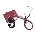 EMI Burgundy 330 Sprague Rappaport Stethoscope and Aneroid Sphygmomanometer Manual Blood Pressure Set Kit