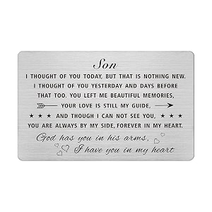 emideary loss of son sympathy gifts - sympathy memorial engraved wallet card inserts for loss of son - credict card size stainless steel