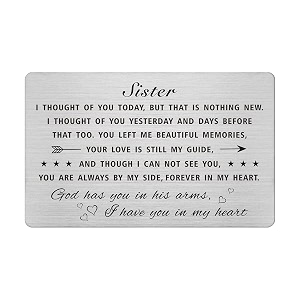 emideary sympathy gifts for loss of sister - memorial wallet card inserts for loss of sister- stainless steel metal cards with giftable envelope