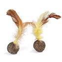 emily pets Catnip Mint Ball Feather Bite-Resistant Interactive Tooth-Cleaning Toys Catnip Ball cat Feather Toy (Pack of 2)