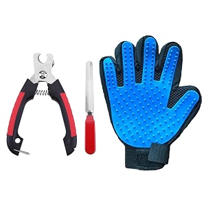 emily pets combo of grooming 5 finger glove with lockable grooming nail clipper with nail grinder for dog cat amp small petssmall set of 2