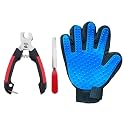 Emily Pets Combo of Grooming 5 Finger Glove with Lockable Grooming Nail Clipper with Nail Grinder for Dog, Cat &amp; Small Pets(Small Set of 2)