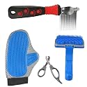 Emily Pets Dog Grooming Kit Slicker Brush Dog Nail Cutter Scissors Pet Bath Brush Grooming Comb Pet Single Steel Comb Grooming Glove for Dog, Puppy, Cat and Kitten(Pack of 4, Multi Color)