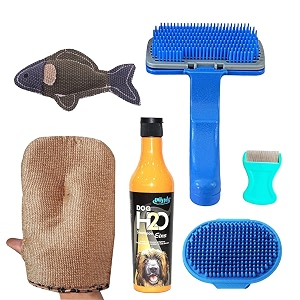 emily pets grooming kit pet shampo eins flavor and pet hair remover glove dog comb dog nail cutter scissors for dog and cat pack of 6 multicolor