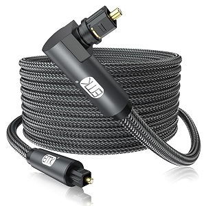 emk 90 degree toslink optical cable 360 degree free-rotating plug fiber optic cable spdif toslink male to male for home theater sound bar tv ps4 xboxgrey 30ft10m
