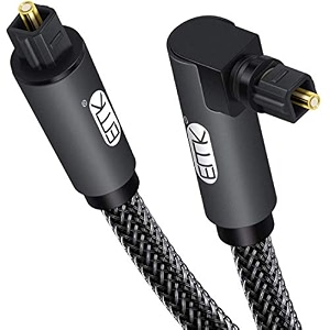 emk optical digital audio cable 90 degree toslink cable 360 degree free-rotating spdif cord for home theater sound bar tv ps-4 xbox vdcd player game console 1m33ft grey