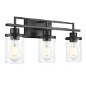 Emliviar 20.8 Inch Modern Bathroom Light Fixture in Black Finish, 3-Light Vanity Lighting Fixture with Clear Glass Shade, E26 Base, YCE238B-3W BK