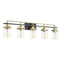 Emliviar 36 Inch 5-Light Bathroom Light Fixtures with Clear Glass Shade, Modern Vanity Lights Over Mirror for Bathroom, Bedroom, Hallway, Black and Gold Finish, YCE238B-5W BK+BG