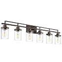 Emliviar 6-Light Bathroom Vanity Light Fixture, 44.3" Farmhouse Wall Lamp for Bedroom, Kitchen, Oil Rubbed Bronze Finish with Clear Glass, YCE238B-6W ORB