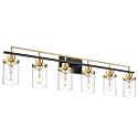 Emliviar Large 6-Light Farmhouse Bathroom Sconces Wall Lighting for Living Room, Modern Vanity Light Over Mirror with Clear Glass Shades, Black and Gold Finish, YCE238B-6W BK+BG