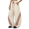 EMMIOL Women’s Y2K Baggy Barrel Striped Sweatpants High Waisted Wide Leg