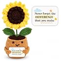 Emotional Support Crochet Sunflower – Handmade Appreciation Gift for Teachers, Coworkers – Never Forget The Difference, Inspirational Gifts for Women, Graduation Gifts, Employee Appreciation