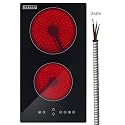 Empava 2 Burner Electric infrared Cooktop, 3000W Built in Electrical Stove Top for Kitchen, 208~240V Hard Wired, No Plug, ETL Certified, Black