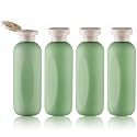 Empty Shampoo Bottles 6.7oz, Green Flip Cap Refillable Plastic, 4 Pack Set
