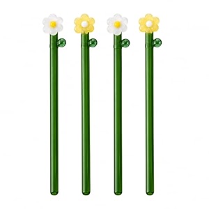 the empty space set of 4 reusable glass stirrer colorful cute with gift packaging for smoothies milkshakes juices teas perfect for parties amp gifts  7 inch height 4 pcs flower stirrer