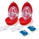 EMS XTRM Medical CPR Mask - CPR Pocket Resuscitator Mask, Oxygen Inlet, Elastic Head Strap, Clamshell Case, Antiseptic Prep Pads, and Gloves - Suitable for Adults/Child - 2 Pack