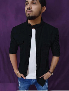EMTY FASHION Men Solid Casual Black Shirt
