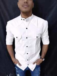 EMTY FASHION Men Solid Casual White Shirt
