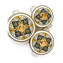 Enamel Casserole Pot Set with Lid, Floral Print, 16/18/20 cm